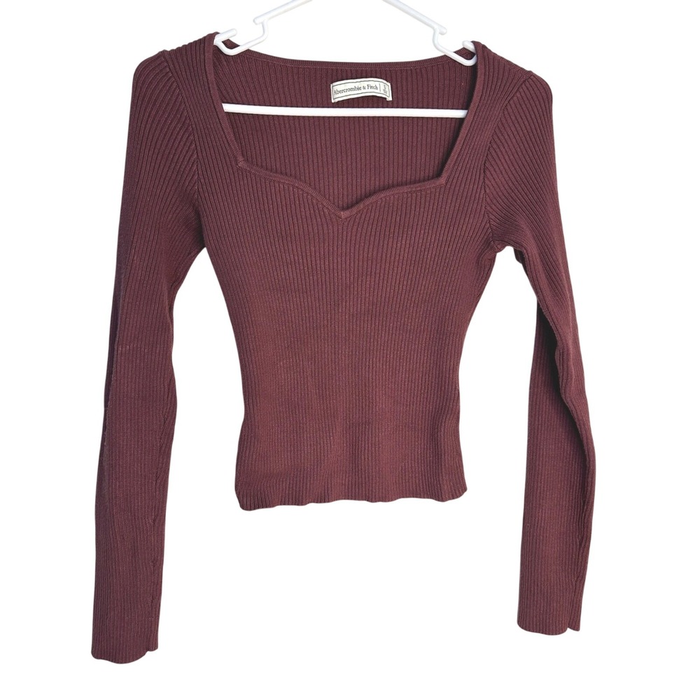 Abercrombie & Fitch Ribbed Top Womens Small Burgundy Excellent Sweetheart Neck